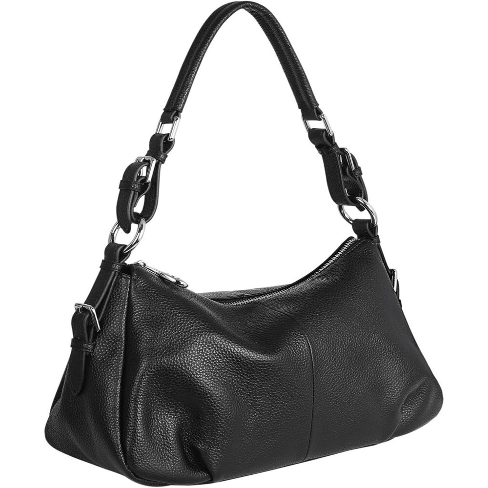 Elegant Black Leather Hobo Handbag - Versatile Satchel & Crossbody Bags